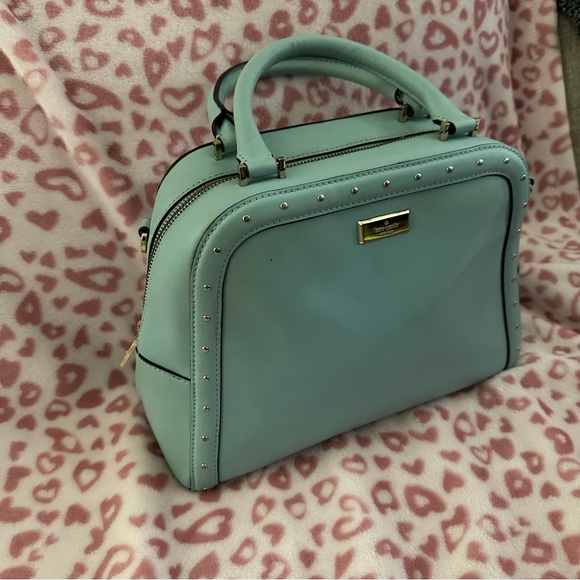 Kate Spade Aqua Blue Studded Leather Satchel with Matching Wallet - Picture 3 of 15